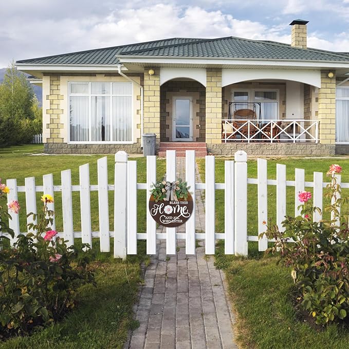 Interchangeable Seasonal Welcome Sign for Front Door, Rustic Round Wood Wreath Wall Hanging Decorations, for Spring Summer Fall Winter All Holiday Halloween Christmas Farmhouse Outdoor Home Decor