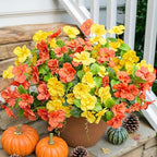 Fall Flowers Fake Flowers Mums for Outdoors Autumn Decoration, 6 Bundles Artificial Flowers Faux Silk Plants Realistic UV Resistant for Outside Planter Patio (Yellow Orange)