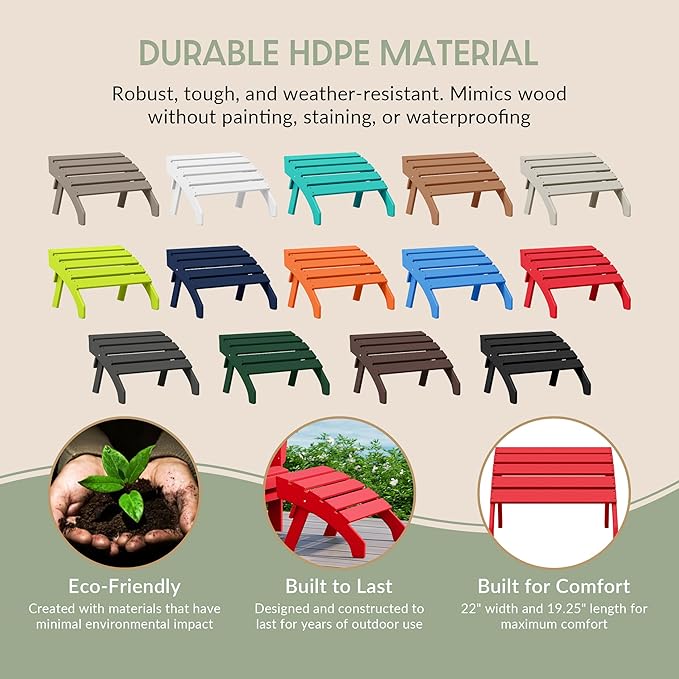 WestinTrends Dylan Outdoor Patio HDPE Adirondack Ottoman Footrest, Red