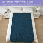Bigacogo Chunky Knit Throw Blanket for Couch, 40x80 inches, 100% Hand Knitted with Thick Jumbo Chenille Yarn, Cozy Soft Large Rope Knot Cable Crochet Blankets for Sofa Bed Living Room, Deep Sea Blue