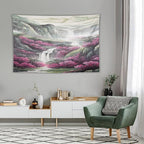 Japanese Tapestry, Red Plum Blossom Mountain Tapestry, Asian Japanese Wall Tapestry, Nature Landscape Tapestries for Bedroom Living Room Decor 90"x60"