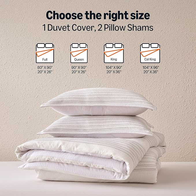 Amazon Basics Waffle Weave Microfiber 3-Piece Duvet Cover Set, Includes 1 Duvet Cover and 2 Pillow Shams, Queen, Dark Grey Striped