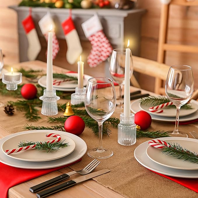 12 Pcs Glass Candlestick Holders Taper Candle Holders for Table Centerpieces, Wedding Decor and Dinner Party, Clear