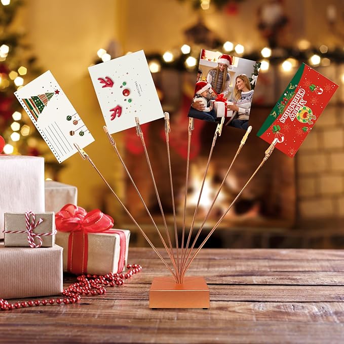 Photo Tree Holder Clip Cube Base,8 - Branch Money Trees Gift Card Holder with Clips,Picture Holder Stand for Christmas Wedding Greeting Birthday Party Gift Rose Gold