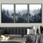 SIGNWIN Framed Canvas Print Wall Art Woodland Nursery Decor Set Misty Mountain Range Pine Tree Forest Nature Realism Decorative Rustic for Living Room, Bedroom, Office - 24"x36"x3 Black