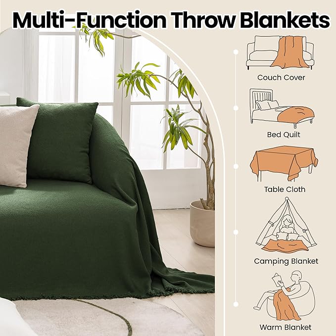 Green Couch Covers for Sectional Sofa, Thick Chenille Couch Cover for Sofa Chair Loveseat 1 PC Armchair Sofa Slipcover Anti-Scratch Modern Furniture Protector, 71"x71"