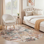 Tortania Washable 6' Round Area Rug for Living Room: Modern Abstract Neutral Large So' Thin Rugs - Non Slip Indoor Carpet for Bedroom Dining Room Office Nursery Home Floor Decoration - Colorful Multi