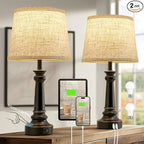 Touch Lamps for Nightstand Set of 2 - Black Table Lamp for Bedroom 3 Way Dimmable Bedside Lamp with USB C+A Ports - Lamps for Night Stands Living Room End Table,2 LED Bulbs Included