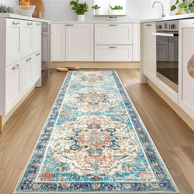 Topllen Runner Rug - 2'x6' Boho Washable Kitchen Rug, Non-Slip Soft Low Pile Rugs Indoor for Entrance Living Room Bedroom Bathroom,Vintage Throw Hallway Carpet Stain Resistance (Multi, 2x6ft)