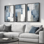 Large Framed Navy Blue and Grey Abstract Wall Art for Living Room, 3 Piece Modern Canvas Prints Paintings Artwork for Walls, Minimalist Abstract Pictures Wall Decor for Hallway Office Bedroom 24x36 In