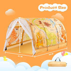 Bed Tent for Kids with LED Strip Lights Toddler Bed Tent Foldable Game House for Children Play Tents for Girls Boys Sleeping Canopy Playhouse (Yellow-Animal)