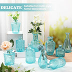 20 Pcs Glass Bud Vase Set Small Vintage Flower Vase in Bulk for Centerpieces Rustic Decorative Glass for Wedding Table Home Christmas Decoration (Light Blue)