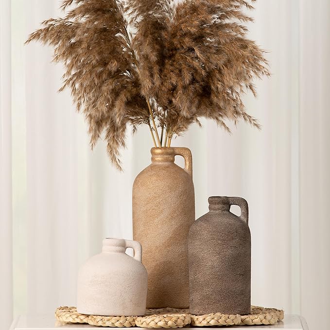 Ceramic Vase Home Table Decor - Flower Vase Set of 3 Living Room Kitchen Decorations Farmhouse Modern Rustic Vases Decorative Centerpiece for Shelf Bedroom Office Bathroom Dining Coffee Desk