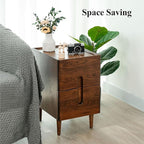 Narrow Nightstand, Mid Century Modern Nightstand, Solid Wood Bedside Table, Side Table witn Drawers (Walnut, 11.81inches)