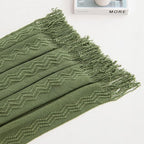 MIULEE Moss Green Knitted Throw Blanket for Couch Textured Knit Blanket with Tassels Cozy Woven Bed Blanket for Sofa Bed Chair Wave Pattern Spring Home Decor for All Seasons 50"x60"