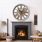 The B-Style Large Wall Clock 24 inch Moving Gear Wall Clock Oversized Vintage Farmhouse Wall Clocks for Living Room Decor Rustic Industrial Wood Clock (Silver Gray, 36 inch/90cm)