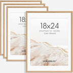 18x24 Poster Frame Set of 4 Natural Solid Oak Photo Frames with 16x20 Removable Mat Wall Hanging Large Handcrafted Frame with HD Plexiglass Wall and Tabletop Display Large Picture Frame