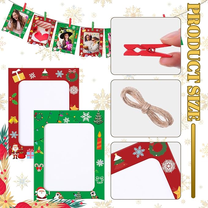 Janlaugh 100 Pcs Christmas Paper Photo Frames 4x6 Red and Green Paper Picture Frame with 100 Clip 10 String Kit DIY Hanging Cardboard Photo Holder Christmas Wall Decor Wedding Home
