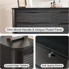 Okvnbjk Fluted 8 Drawer Dresser, 52" Wide Modern Wood Dresser for Bedroom, Chest of Drawers with Curved Profile Design, TV Stand & Storage Organizer for Living Room, Hallway, Black