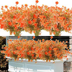 Uieke 24PCS Artificial Fall Flowers for Outdoors UV Resistant Faux Autumn Plants Bushes No Fade Plastic Plants for Outside Garden Porch Window Box Fall Décor Orange