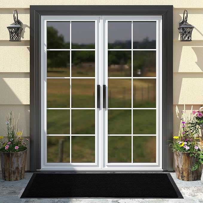 Yimobra Front Door Mat Outdoor Indoor Entrance, 100% Waterproof All-Season All Weather Doormat, Welcome Matt Outside Entry, Non Slip, Low Profile, Heavy Duty Patio Porch Floor Mats,47 x 24,Black