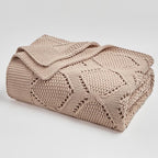 Longhui bedding Chunky Cotton Knit Throw Blanket for Couch, Sofa, Bed, or Chair, Decorative Breathable Fall Cable Knit Blanket 60 x 80 Inches, Pink Rose