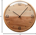 Driini Analog Dome Glass Wall Clock (12") - Pine Wood Frame with Two-Tone Wooden Face - Battery Operated with Silent Movement - Large Decorative Clocks for Classroom, Office, Living Room, or Bedrooms.