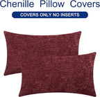 CaliTime Throw Pillow Covers Decorative 12 X 20 Inches Pack of 2 Cozy Chenille Cushion Cases for Couch Sofa Bed Living Room Home Burgundy