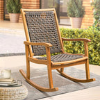 IDZO Wood Wicker Rocking Chair, 400 lbs Capacity, Durable Eucalyptus Wood, Natural Finish, Comfortable Curvy Design, Ideal for Deck, Patio Furniture, and Outdoor Furniture Accent Chair
