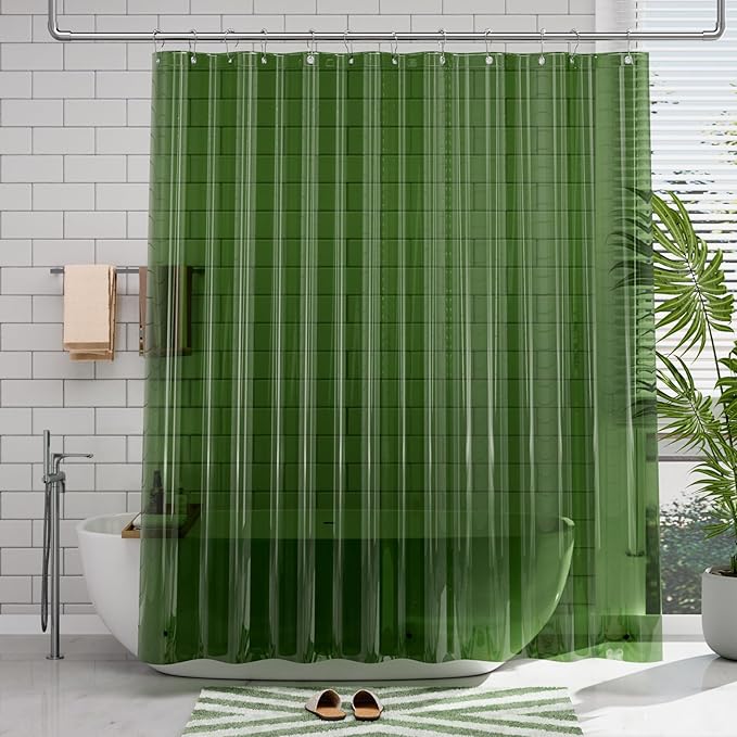 AmazerBath 72x78 Long Shower Curtain Liner, Clear Green Plastic Shower Curtain Liner, Waterproof PEVA Shower Liner, Cute Lightweight Shower Curtains for Bathroom with 3 Magnets & Rustproof Grommets