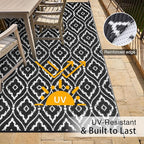OLANLY Outdoor Rug 9x12 ft Waterproof, Outdoor Plastic Straw Rug with Geometric Pattern Clearance, Reversible RV Mat for Patio, Camping, Balcony, Deck, Backyard, Black & White