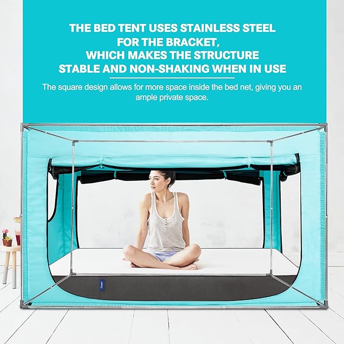 Bed Canopy Portable Blackout Bed Tent Privacy Tent for Adult Indoor Sleeping with 3 Doors, Storage Bag