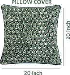 Ridhi Basil Green Block Print Cotton Canvas Throw Pillow Covers for Decorative Couch Pillows for Living Room, Chic Boho Cute Outdoor Valentine Pillows Covers Gifts 20x20 Inches