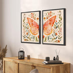 SIGNFORD Framed Canvas Print Wall Art Set Whimsical Butterfly and Florals Colorful Nature Illustration Modern Art Decorative Nordic Nature for Living Room, Bedroom, Office - 16"x24"x2 Black