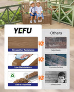 YEFU Outdoor Storage Bench for Patio: Heavy Duty Garden Bench Set of 2 with 96° High Backrest & Oversized Seating - HIPS Weatherproof Patio Bench with Storage for Porch Park Backyard, Teak