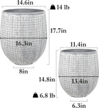Worth Garden Large Round Planters Set of 2 (14.5"x17.5" & 12" x15“) - Lightweight Magnesium Oxide Cement Plant Pot with Texture - Grey Concrete Look with Drainage Hole – Indoor & Outdoor Use
