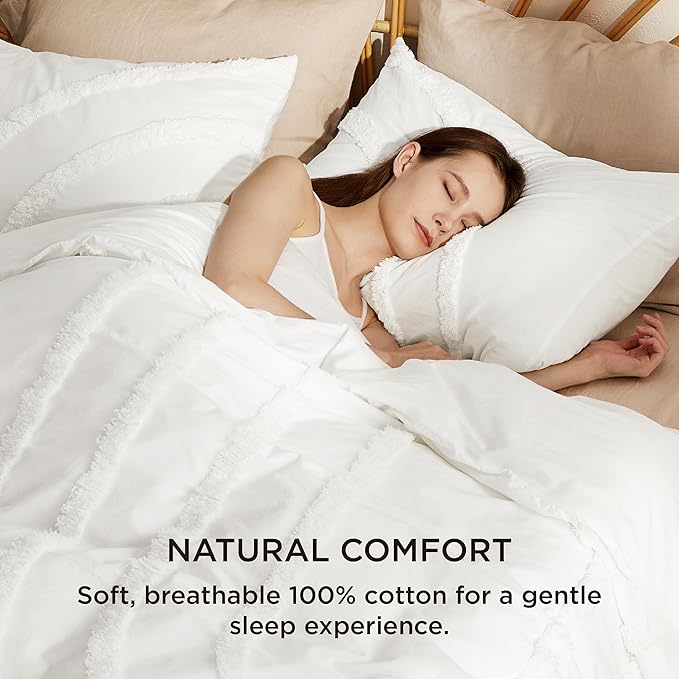 Bedsure Cotton Duvet Cover Queen Size - Tufted Arch Design Duvet Cover Set, 3-Piece Shabby Chic Boho Bedding, Soft and Breathable Bedding Set for All Seasons (Beige, Queen, 90"x90")