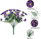 Daisy Artificial Flowers for Outdoors Summer Fall Decoration, 6 Bundles Fake Mums Purple Silk Flowers for Outside Look Real UV Resistant Faux Flowers Plants for Planter Front Door Home Indoor Porch