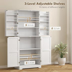 HOMCOM 72" Farmhouse Kitchen Pantry Cabinet, Freestanding Tall Storage Cabinet with 4 Barn Doors, 4 Adjustable Shelves and 8 Door Shelves, Embossed White Wood Grain