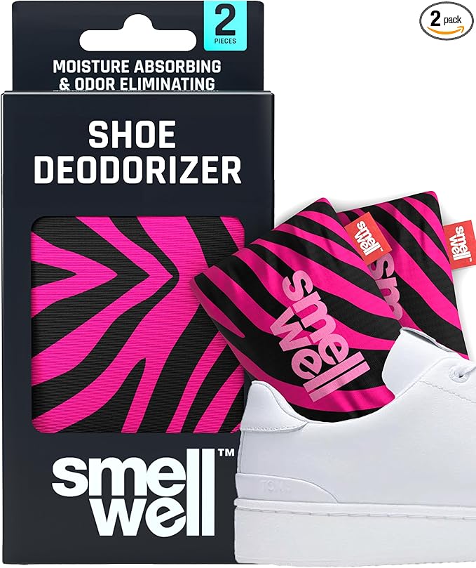 SmellWell - Scented Shoe Deodorizer Inserts - Odor Eliminators - Activated Bamboo Charcoal + Minerals - Natural Fresheners for shoes, bags, gloves - 2 x 1.8oz Original Size Pink Zebra