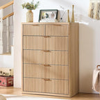 LEYAOYAO Fluted 6 Drawers Dresser for Bedroom Set of 2, 42" Tall Modern Chest of Drawers with Metal Handle, Curved Profile Design,Natural Wood Drawer Organizer for Bedroom, Living Room, Hallway