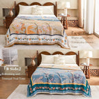 Boho Blanket, 100% Cotton Farmhouse Decorative Throw Blanket, 60"x80" Reversible Bohemian Throw Blanket, Brown All Season Muslin Breathable Woven Blankets Quilt