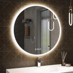 S·BAGNO 32'' Round Bathroom Mirror with Lights, LED Bathroom Vanity Wall Mirror with Anti-Fog, Stepless Dimmable, 3 Colors, Tempered Glass Lighted Vanity Smart Mirror for Bathroom(No Bluetooth)