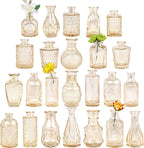 Glass Bud Vase Set of 24, Small Amber Flower Vases for Centerpieces in Bulk, Mini Vintage Vase for Wedding Decor, and Home Table Décor