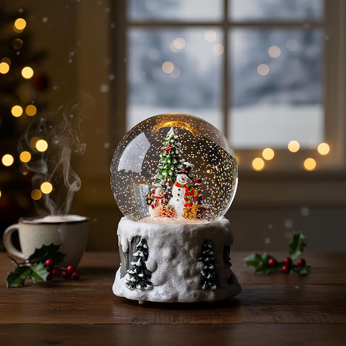 Snowmen Christmas Snow Globe, Musical Lighted with 6H Time Water Lantern with Swirling Glitter, Christmas Holiday Party Gifts and Decorations