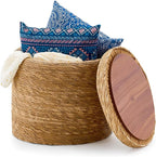 Wimarsbon 18'' Ottoman Pouf, Natural Braided Poof, Rustic Handweave Lounge Pouffe, Boho Footrest Stool for Bedroom, Accent Table for Living Room (Storage - 18inch Natural Cattail L)