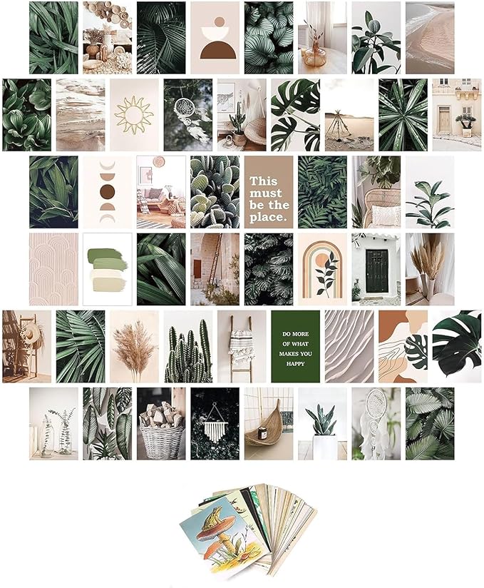 NGETC 50PCS Wall Collage Kit Double-Sided Printed Botanical Illustration Tarot Aesthetic Pictures Retro Wall Art Hippie Room Wall Decor Boho Postcards Pack Nature Posters for Adults Teen Girls Room