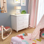 Lamerge White Nightstand with 3 Drawers,Sofa Side Table/End Table,Wooden Legs,Storage Cabinet for Bedroom, Living Room, 15.75" D x 21.65" W x 23.6" H, LWN3