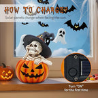 Skeleton Halloween Indoor Decoration: 6.1'' Witch Hat Skeleton Ornament with Solar Pumpkin for Home Fireplace Office Party Perfect Figurine Gift for Gothic Lovers