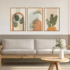KAIRNE Boho Canvas Wall Art,Tropical Palm Leaf Wall Decor,Mid-Century Geometric Illustrations Set of 3(16”X24”),Abstract Line Pictures,Modern Botanical Prints for Living Room Bedroom Dining Room Decor